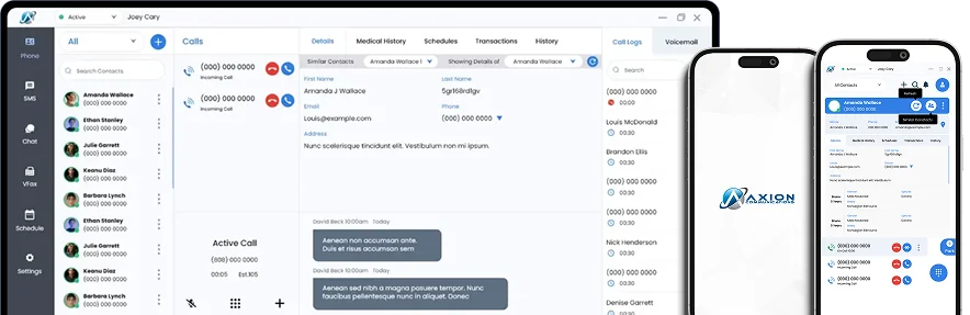 Axion dashboard and mobile call view